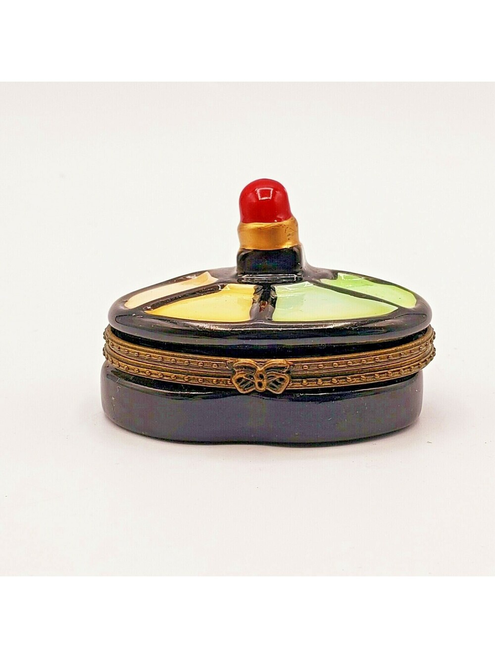 Ceramic Trinket Box Makeup Eye Shadow Palette and Red Lipstick Trinket
